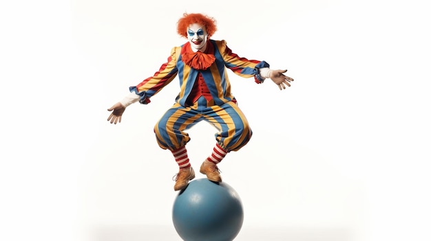 Foto clown in equilibrio sopra la palla