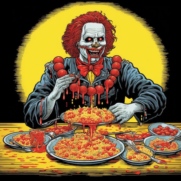 Foto un clown che mangia carne di dan mumford