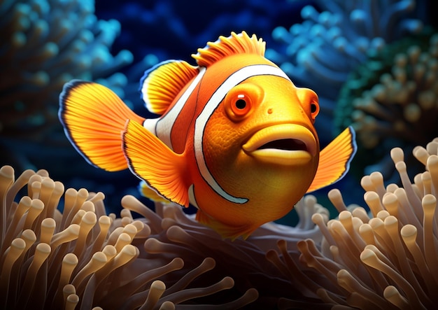 Photo clown fish in an aquarium with an orange and white clown fish generative ai