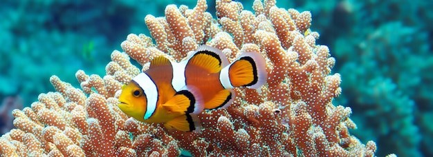 clown fish and coral underwater anemone fish life in the sea 3d illustration