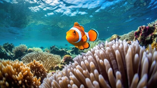 Photo clown fish in ocean generated by ai