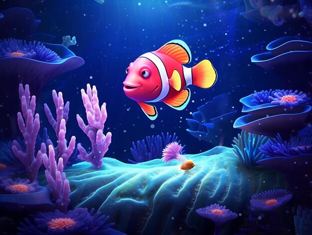 clown fish in the ocean with corals and other aquatic life generative ai