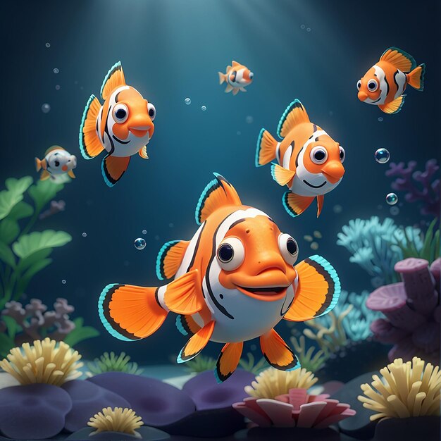 Photo clown fish swimming in the aquarium cartoon vector icon illustration animal fish icon concept isolated premium vector flat cartoon style