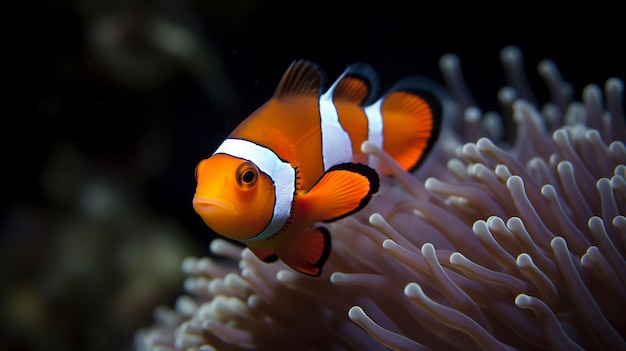 a clown fish with a white stripe on its face