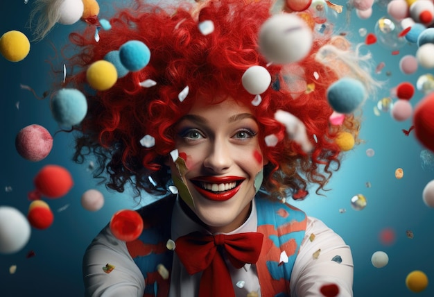 Foto un clown con un cappello fa confetti