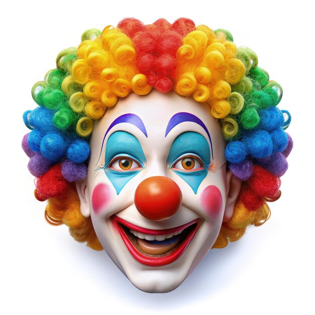 Photo clown mask with multicolored hair on white background generative ai