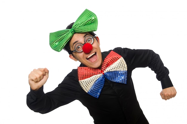 Clown op de witte achtergrond wordt geïsoleerd die