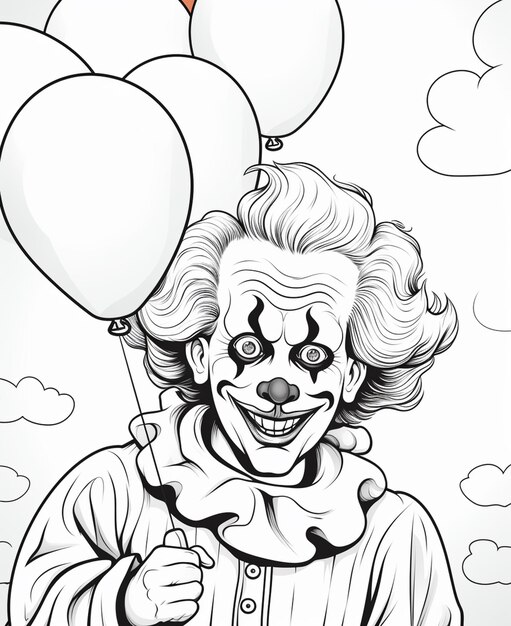 Foto clown con palloncini e un coltello in mano generativo ai