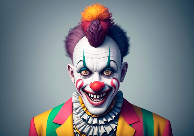 Photo clown with red hair on a dark background closeup