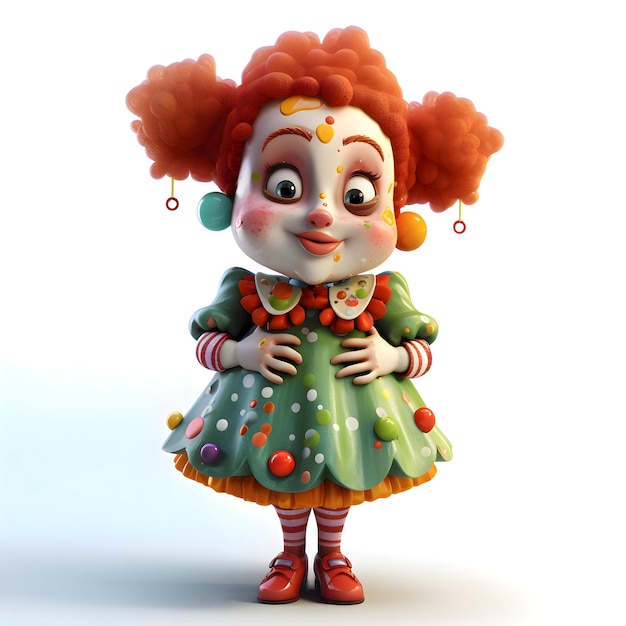 Photo clown with red hair in a green dress 3d illustration