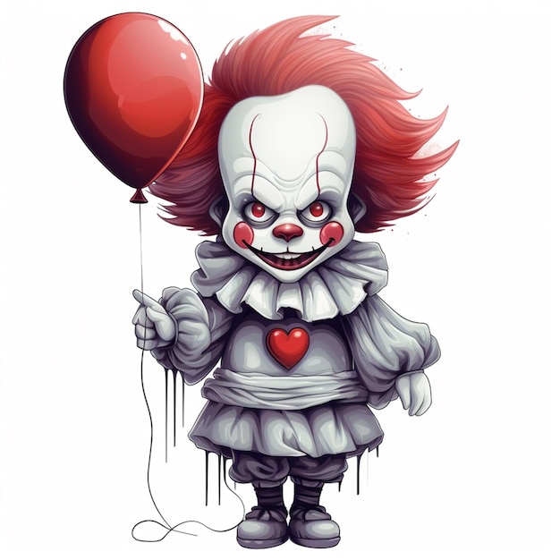 Фото Клоун с рыжими волосами с красным шариком и сердцем.