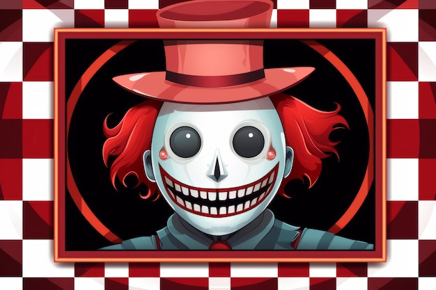 Photo a clown with a red hat on a checkered background