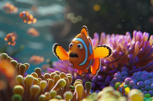 Clownfish in colorful anemones octane render k U