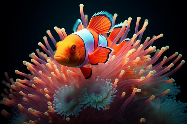 Clownfish in colorful anemones