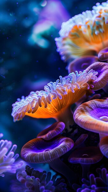 Photo clownfish in sea anemones underwater scene