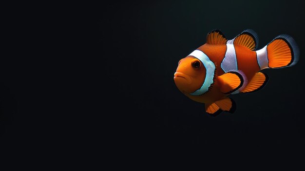 Photo clownfish in the solid black background