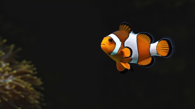 Photo clownfish in the solid black background