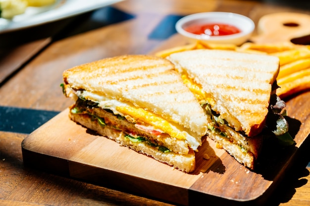 Club sandwich with french fries