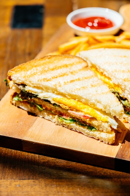 Club sandwich with french fries