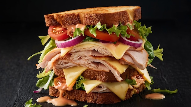 Club sandwich with vegetable and sauce