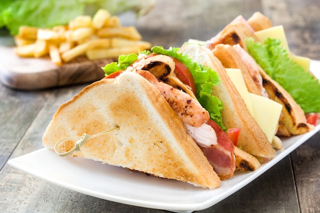 Club sandwich on wooden table table