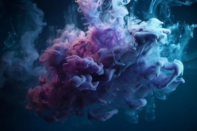 Clubs of colored smoke on a black background Generative AI