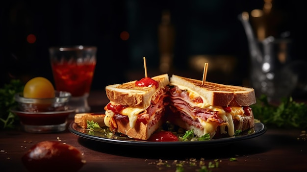 Clubsandwich op zwarte achtergrond