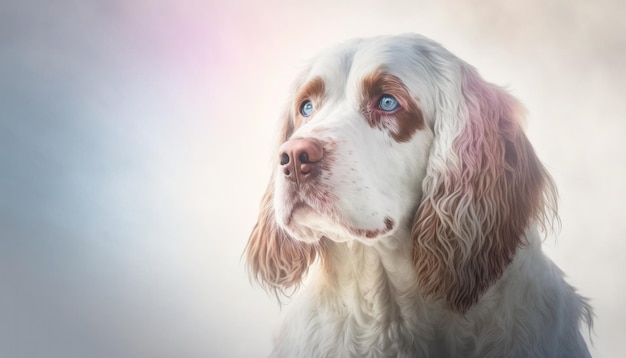 Clumber Spaniel Hond Medium Shot Wit Roze Blauw Magisch Fantasie Bokeh Generatieve AI