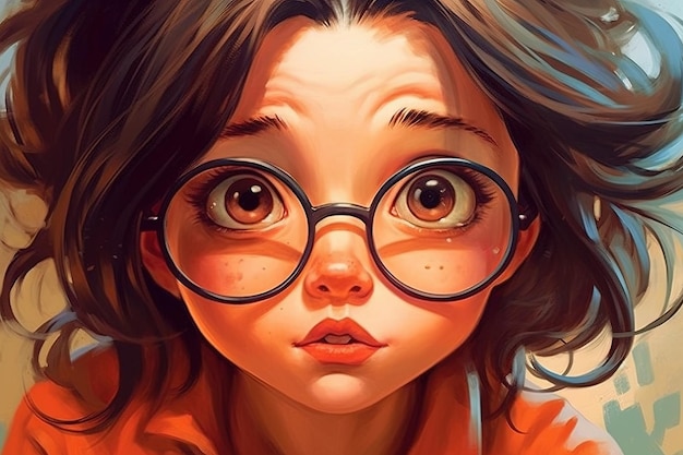 Clumsy and adorable manga girl with oversized glasses and a constant trail of mishaps bringing laughter and chaos wherever she goes illustration generative ai