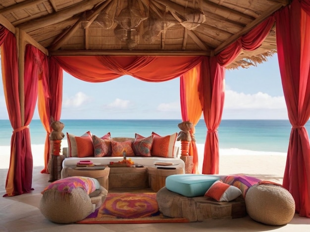 A cluster of beachside cabanas