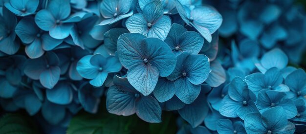 Cluster of Blue Hydrangea Flowers Close Up