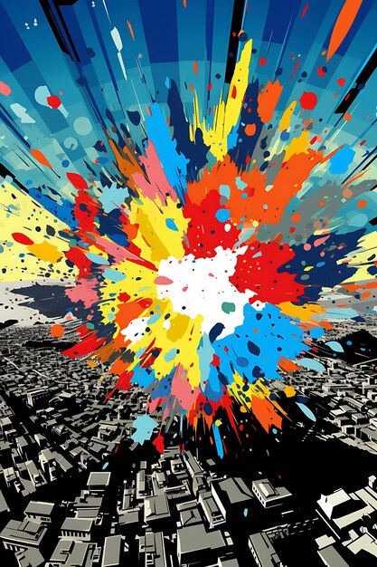 Cluster Bomb Explosion in a Densely Populated City Chaotic M Poster Design 2D A4 Creative Ideas