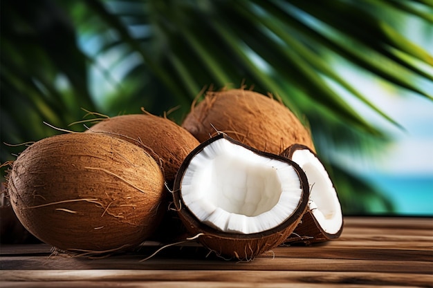 熱帯のヤシの木からの自然の恵みであるココナッツのクラスター