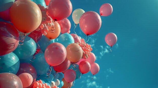 Photo cluster of colorful balloons floating in the air