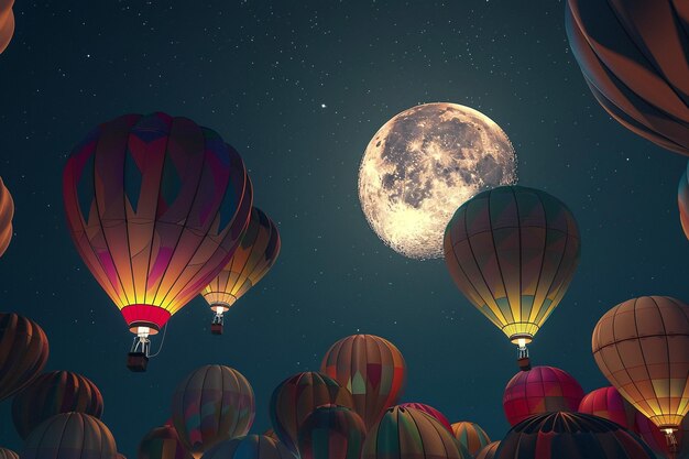 A cluster of colorful hot air balloons under a bri