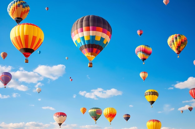 A cluster of colorful hot air balloons floating ai generated