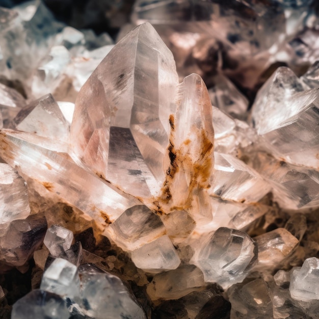 A cluster of crystals with the word quartz on it