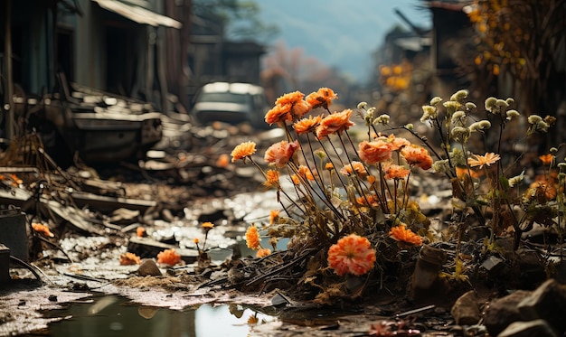 Cluster of Flowers Growing in Dirt