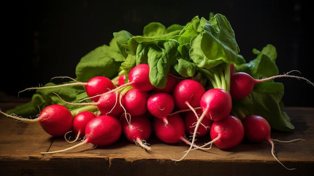 A cluster of freshly picked radishes