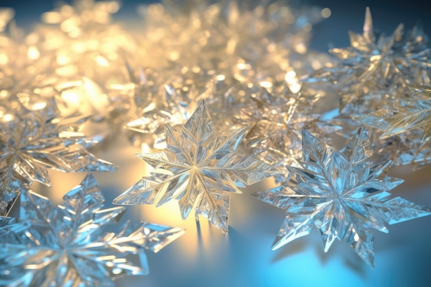 Cluster of glittering snowflakes up close Generative AI