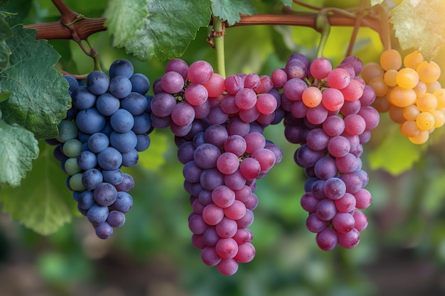 A cluster of juicy purple grapes hanging on the stem
