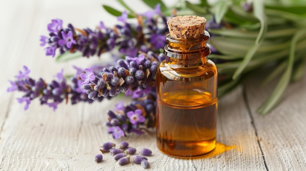 A cluster of lavender with essential oil aromatic tranquility