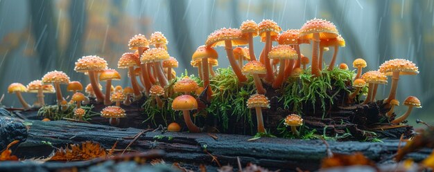 Photo a cluster of mushrooms sprouting from decaying wallpaper