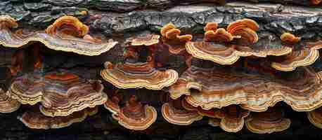 Photo cluster of mushrooms on tree trunk