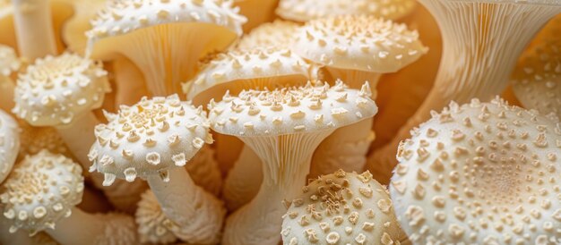 写真 cluster of young lions mane mushrooms