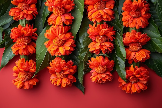 Cluster of Orange Flowers on a Red Background Generative AI