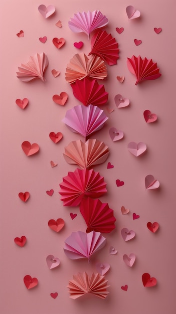 Cluster of Pink and Red Paper Hearts