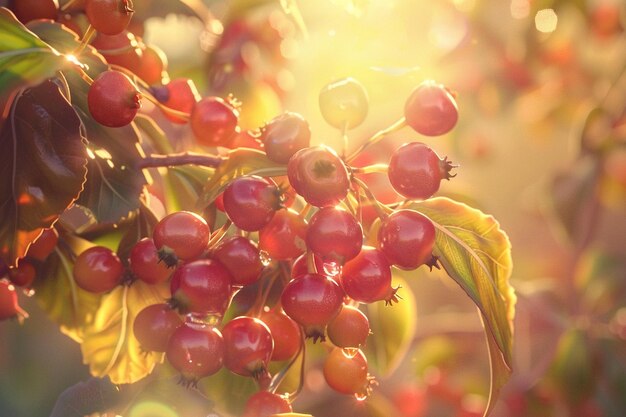 Photo a cluster of ripe berries glistening in the sunlig