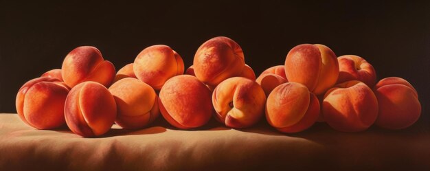 Cluster of ripe peaches on dark background