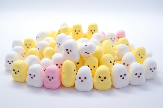 Foto un gruppo di piccoli pipi gialli e bianchi riuniti in un gruppo i pipi sono soffici e cinguettano dolcemente mentre si muovono isolati su uno sfondo trasparente png